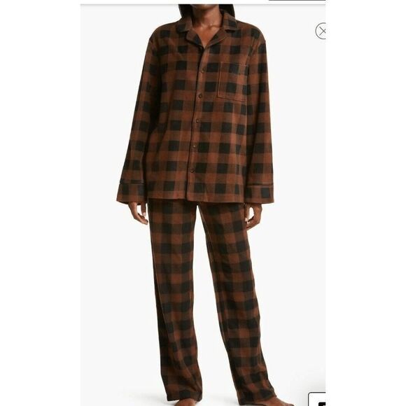 SKIMS Fleece‎ Plaid Top & Pant Sleep Set In Jasper Buffalo Check 2X NWT In Box
